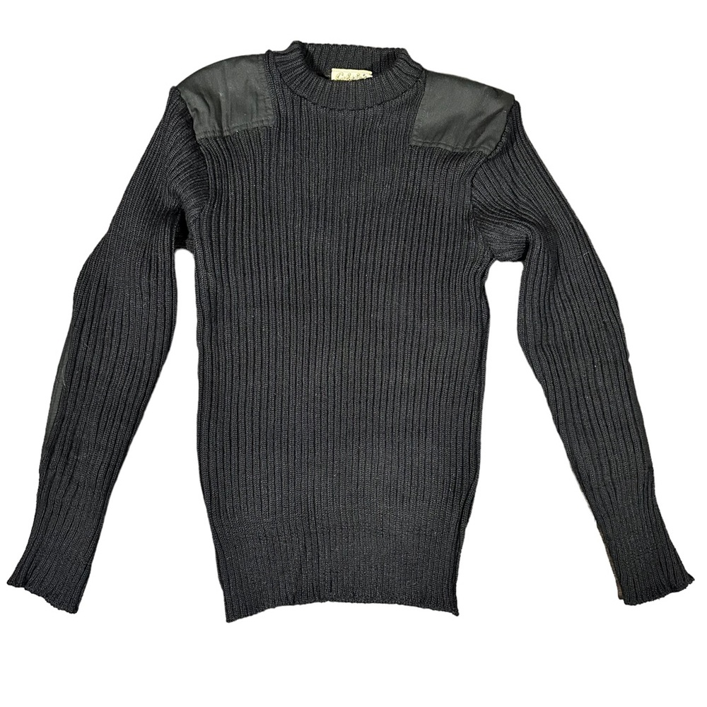 Vintage Cabela's Slim Body Ribbed 100% Wool Black Sweater